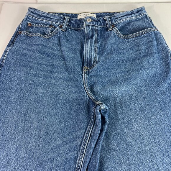 Abercrombie Fitch Jeans Womens 31x28* High Rise Loose Blue Raw Hem Denim Tag 30L - Picture 2 of 16